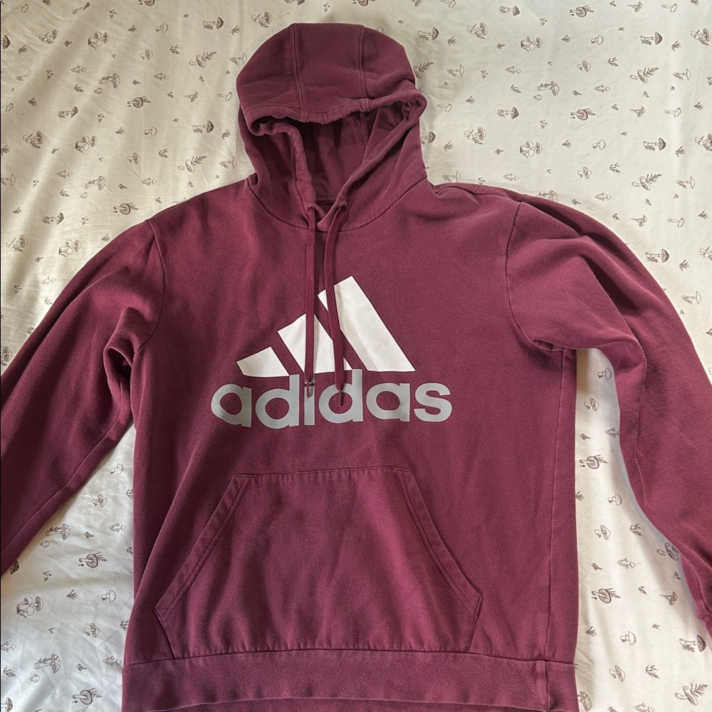 Adidas Men's Burgundy Hoodie with White Logo